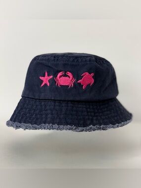 Panama Jack Infant Sea Angel Bucket Hat Denim Blue & Pink Star Crab Turtle